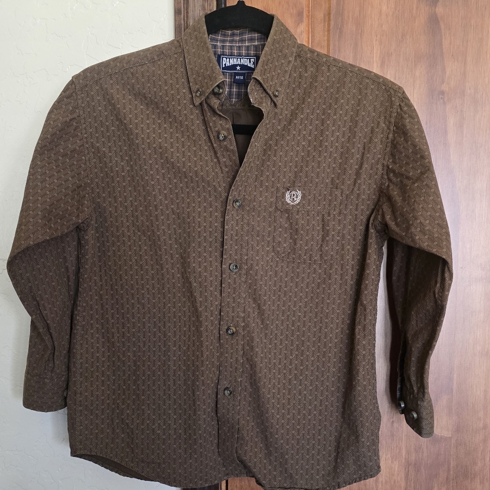 Boys Rich Brown Casual Button Down Shirt with Subtle Pattern